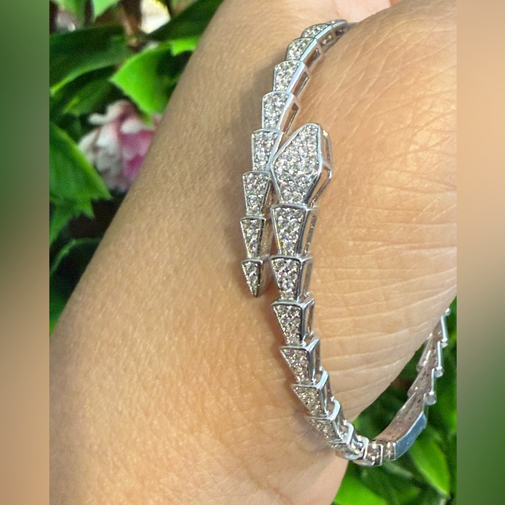 14k 16k white gold serpenti snake cz bangle bracelet - Picture 7 of 11